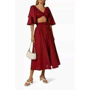 Joslin $325 Hollie Romantic Red Crop Top Boho Prairie Puff Sleeve Beachy